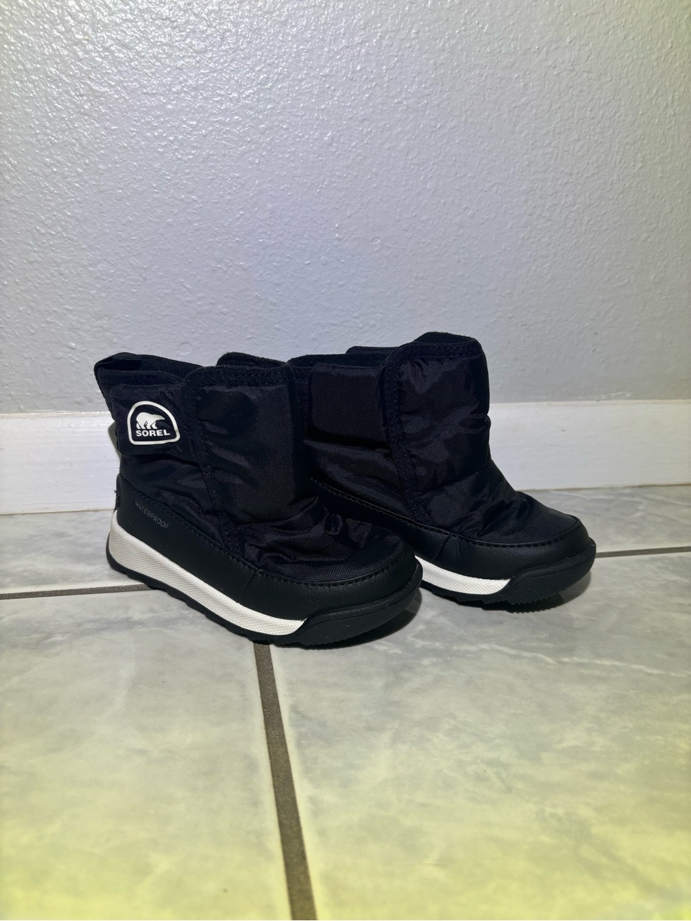 Sorel Toddler Black Snow Boots with White Trim